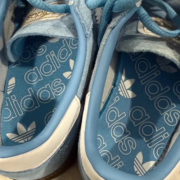 adidas Samba Suede Sneakers in Sky Blue and White with Gum Sole - Picture 5 of 7